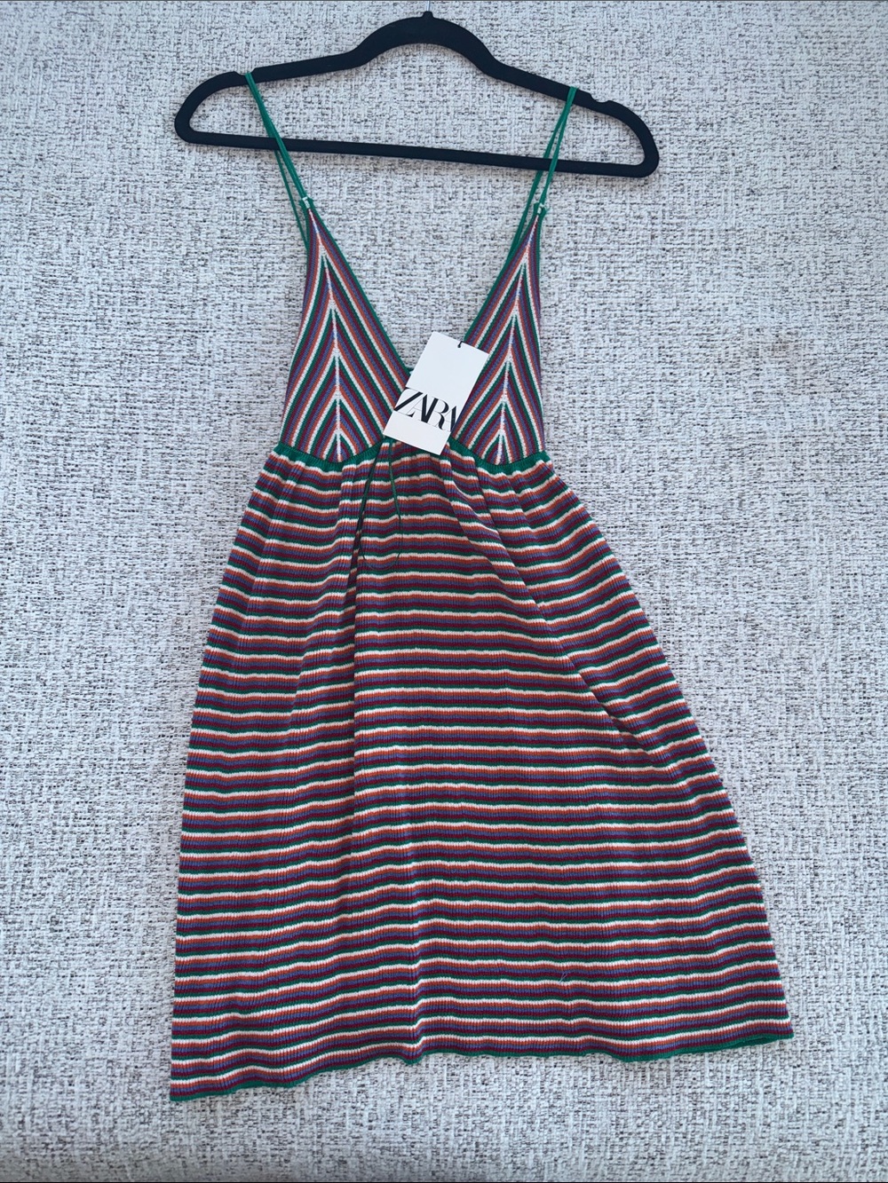 Zara Multicolor Striped Knit Sundress with Green Straps